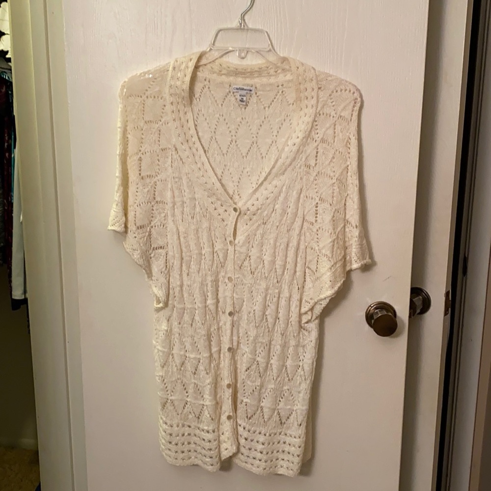Croft & Barrow 2X Cream Knit Button-Up Cotton Ramie Cardigan